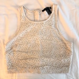 Cute Small White Lace Crop Top Zip Up Back